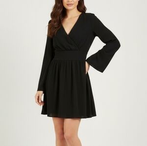 Black Size L Midi A-Line Dress with Waist Band V Neck Zipper Closure- BNWT